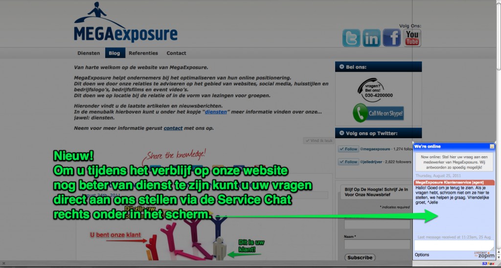 Nieuwe service chat functie op MegaExposure website